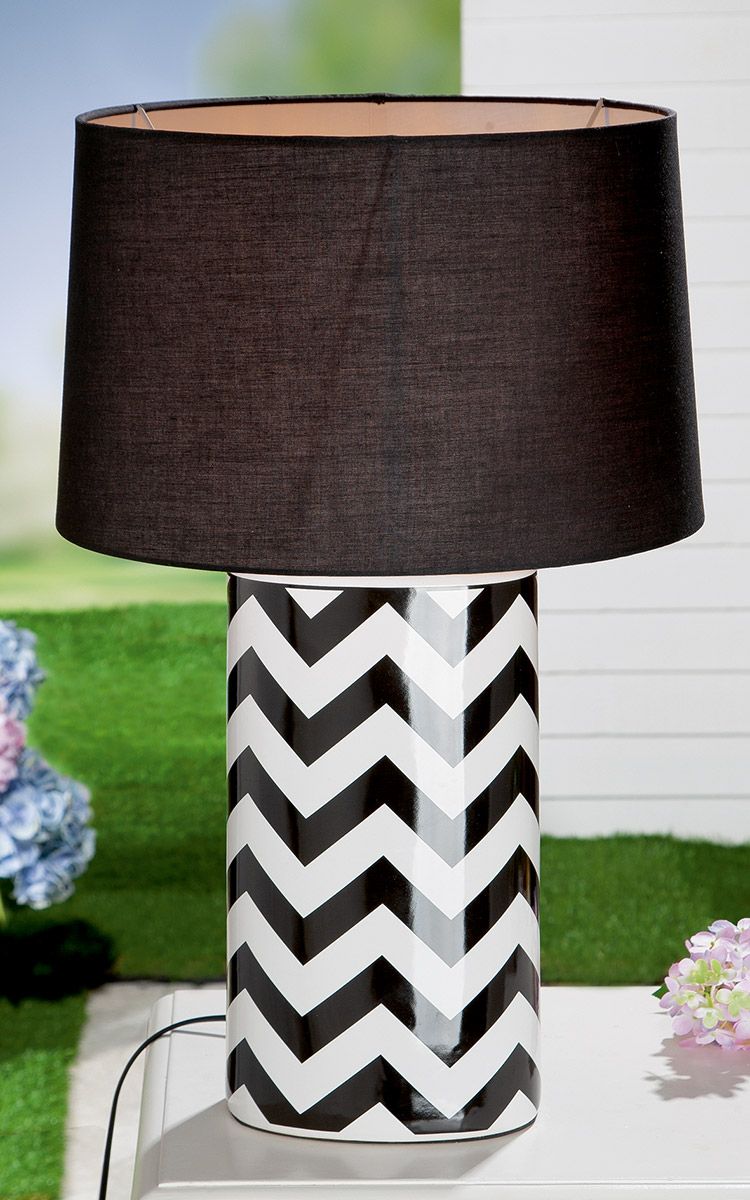 Table lamp "Illusion", zigzag pattern, ceramic, black/white