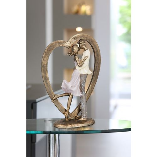 Couple in the Heart – Sculpture made of synthetic resin in gold-colored look