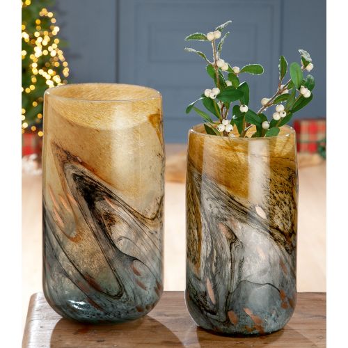 Vida – glass vase in blue and brown. Height 35.5 cm