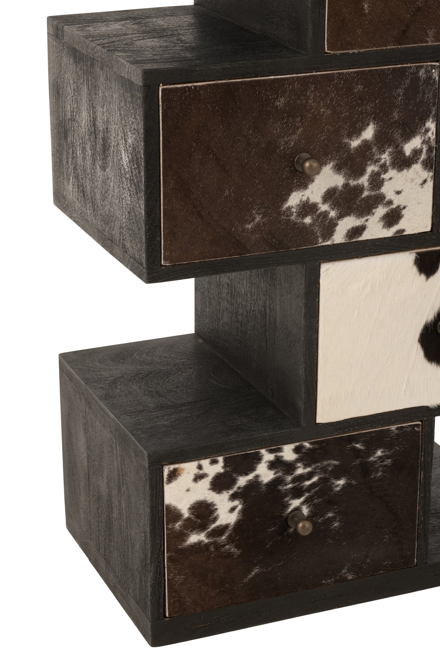Drawer cabinet “Cow” – Unique design made of mango wood and fur