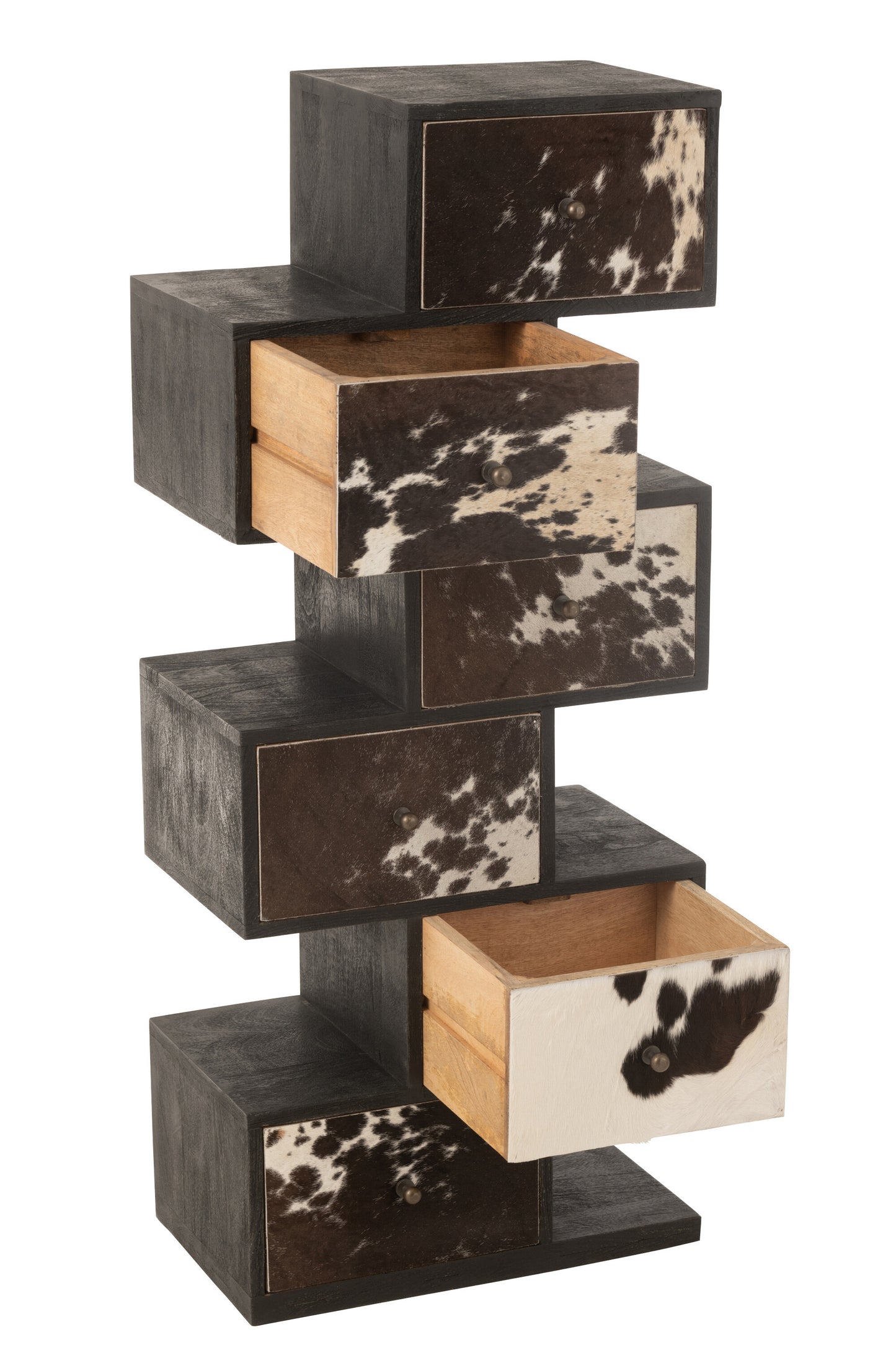 Drawer cabinet “Cow” – Unique design made of mango wood and fur