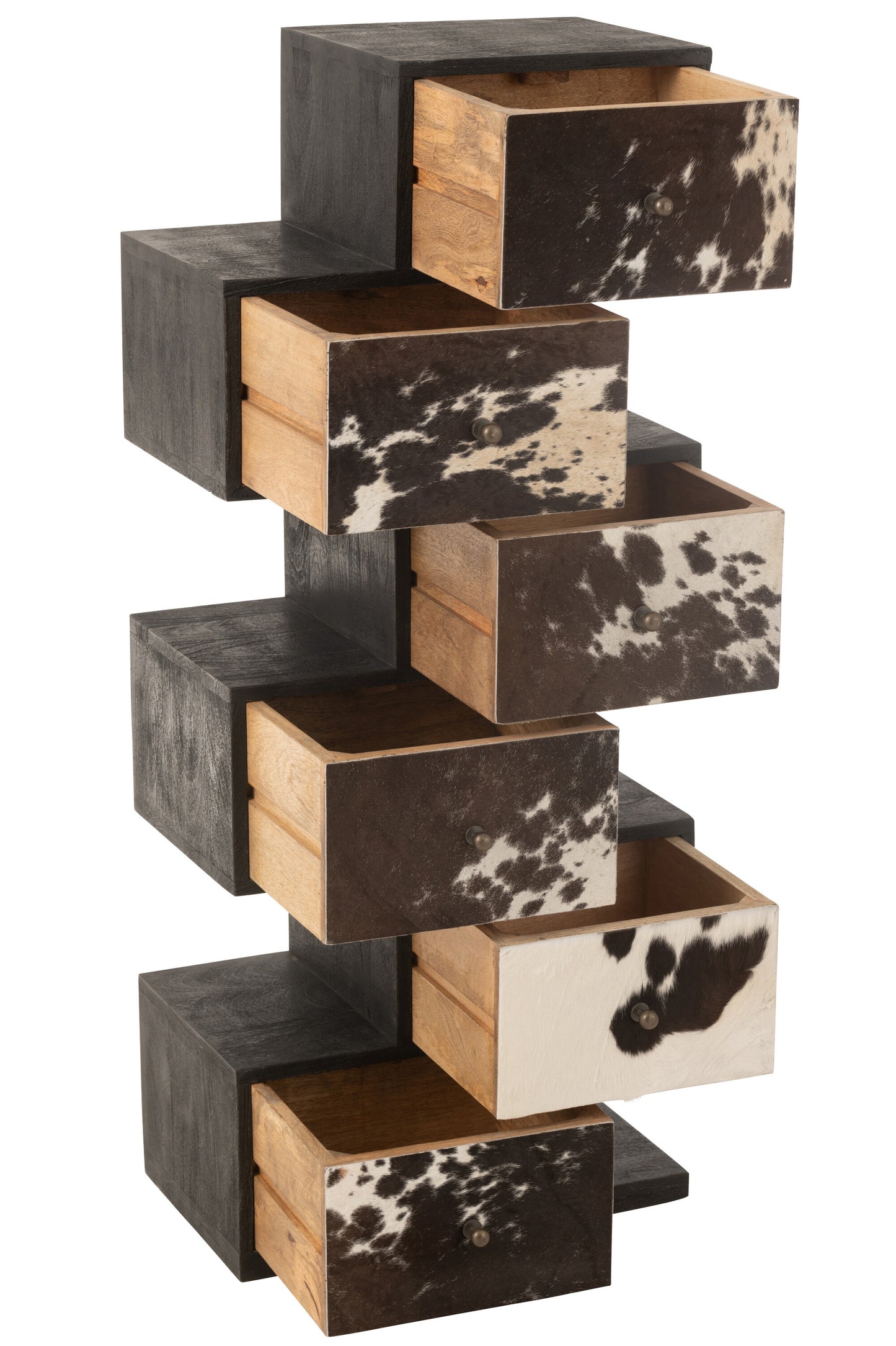 Drawer cabinet “Cow” – Unique design made of mango wood and fur