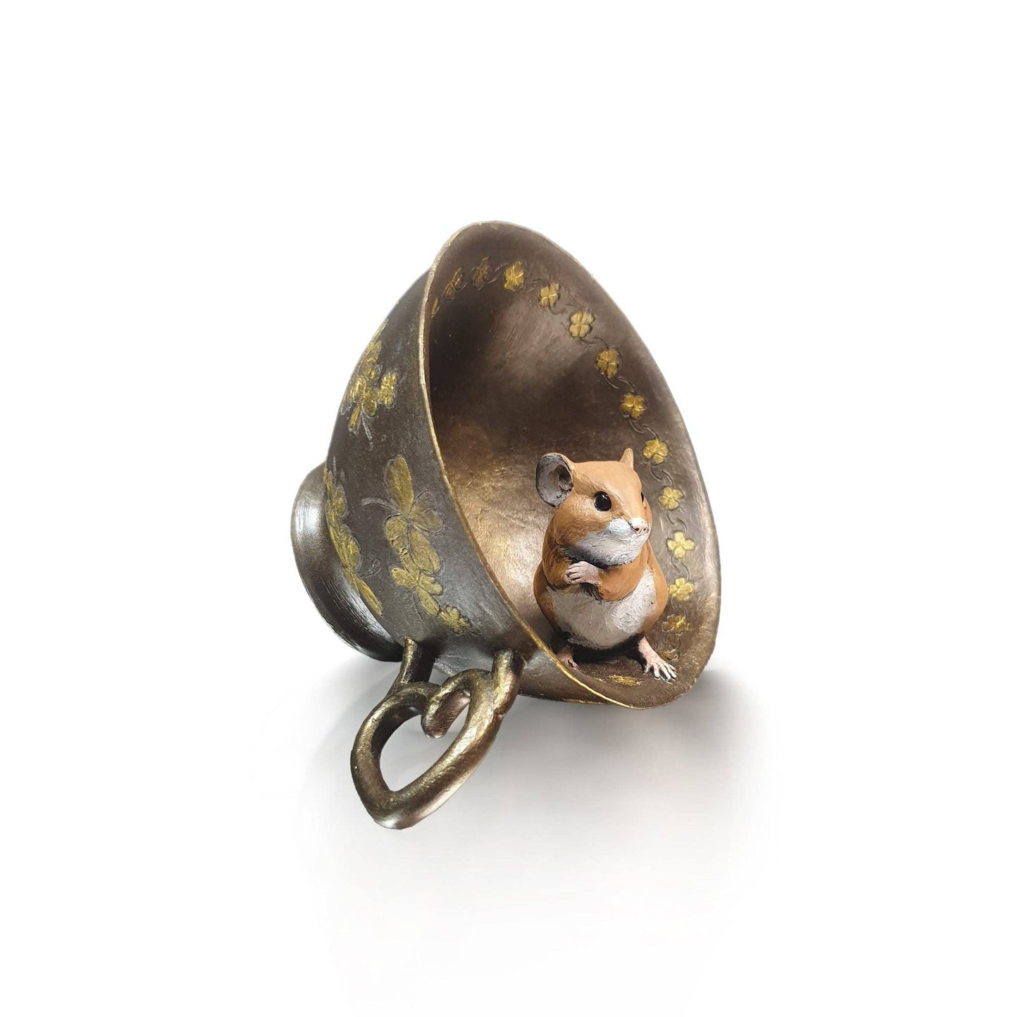 Four-leaf clover mouse made of cold cast bronze