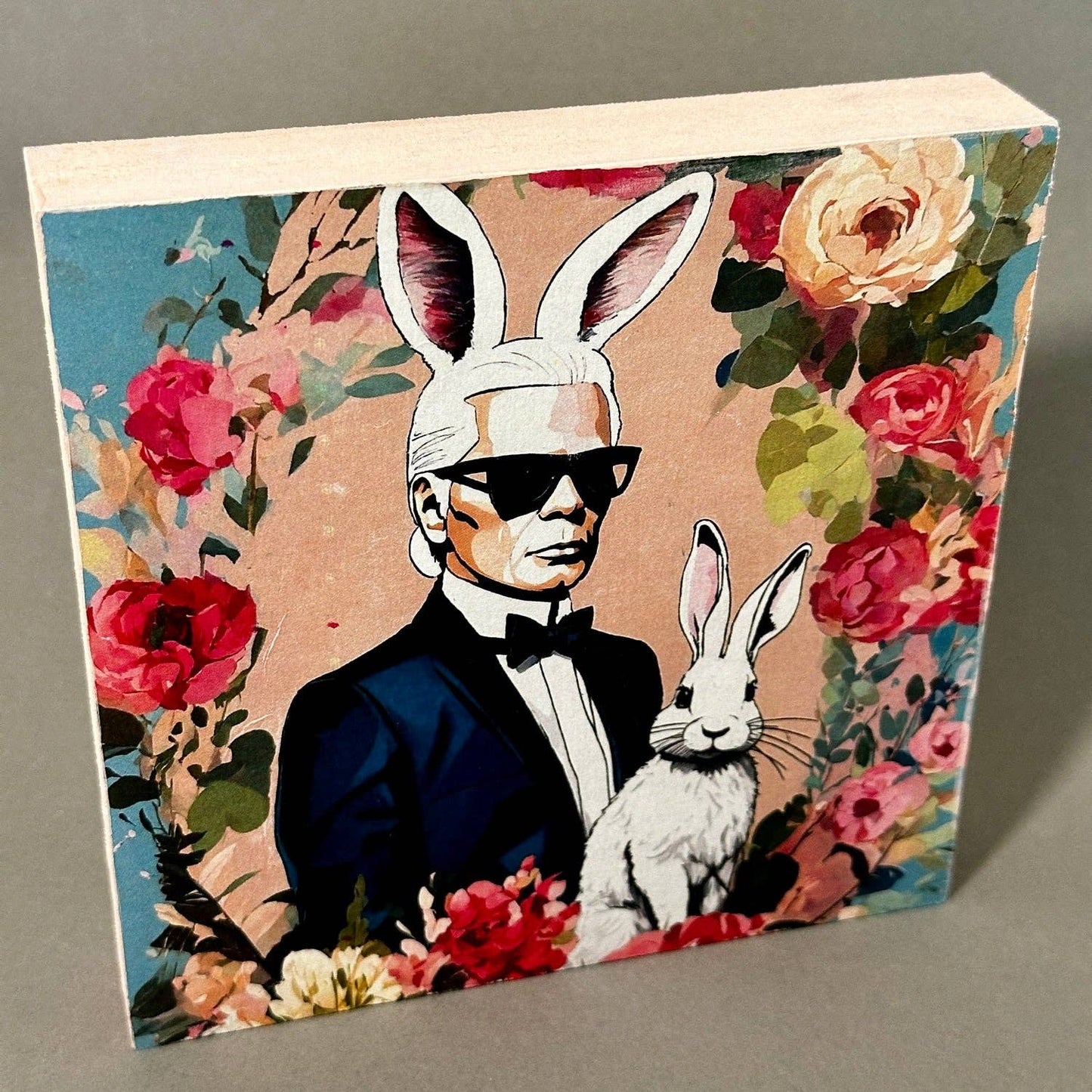 Holzkunst: Artwork "Easter Karl" (Basic), Handgefertigtes Kunstwerk aus Holz 15x15 cm