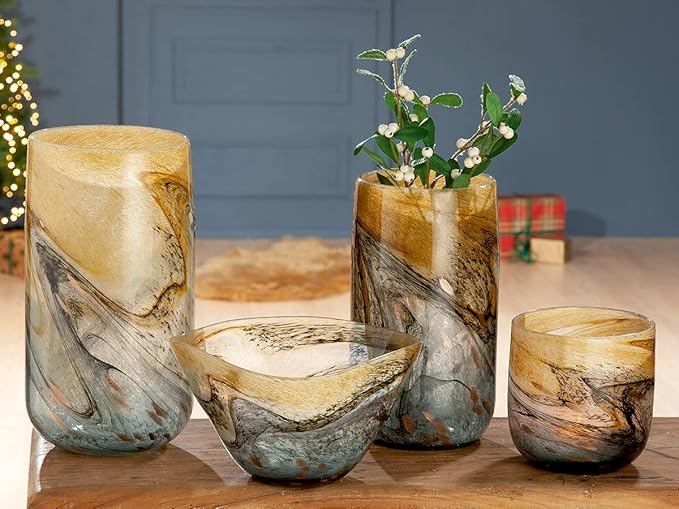 Vida – glass vase in blue and brown, height 30.5 cm