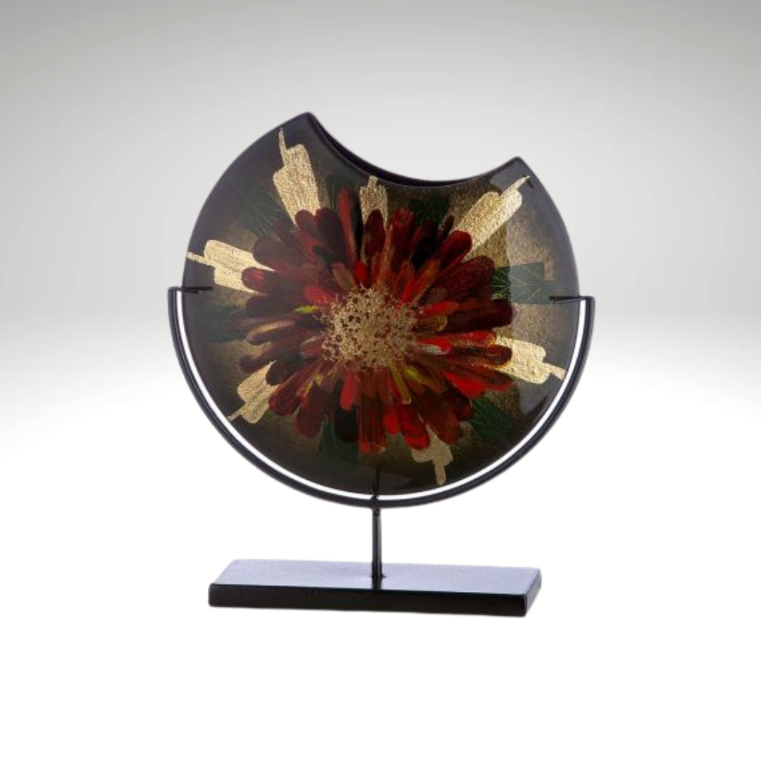 Doré – Hand-painted, round glass vase with floral pattern