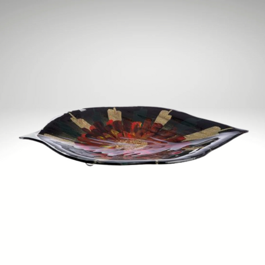 Doré – Handbemalte ovale Schale aus Glas mit Blumenmuster