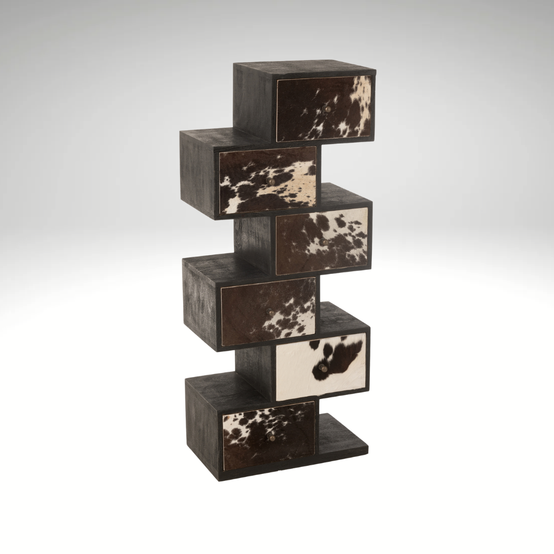 Drawer cabinet “Cow” – Unique design made of mango wood and fur