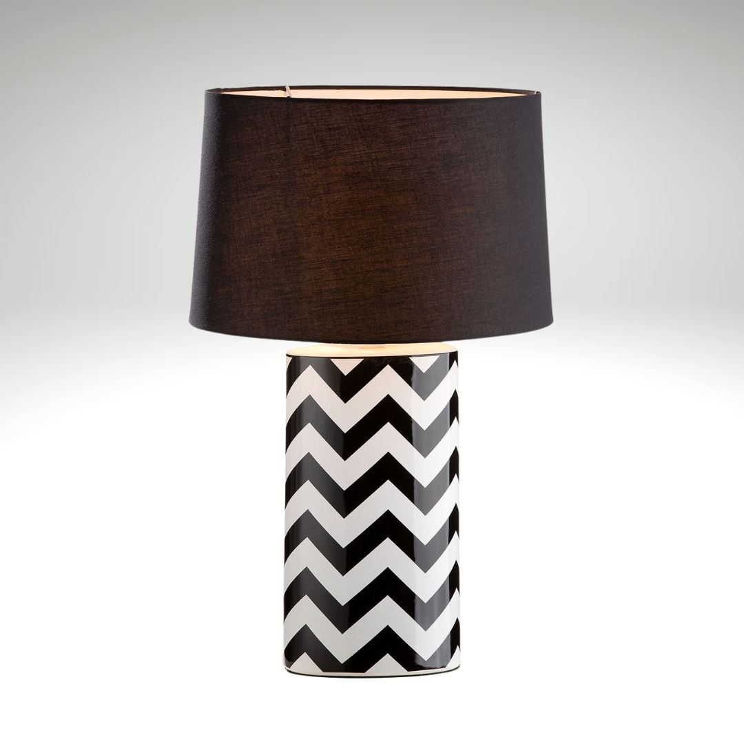 Table lamp "Illusion", zigzag pattern, ceramic, black/white