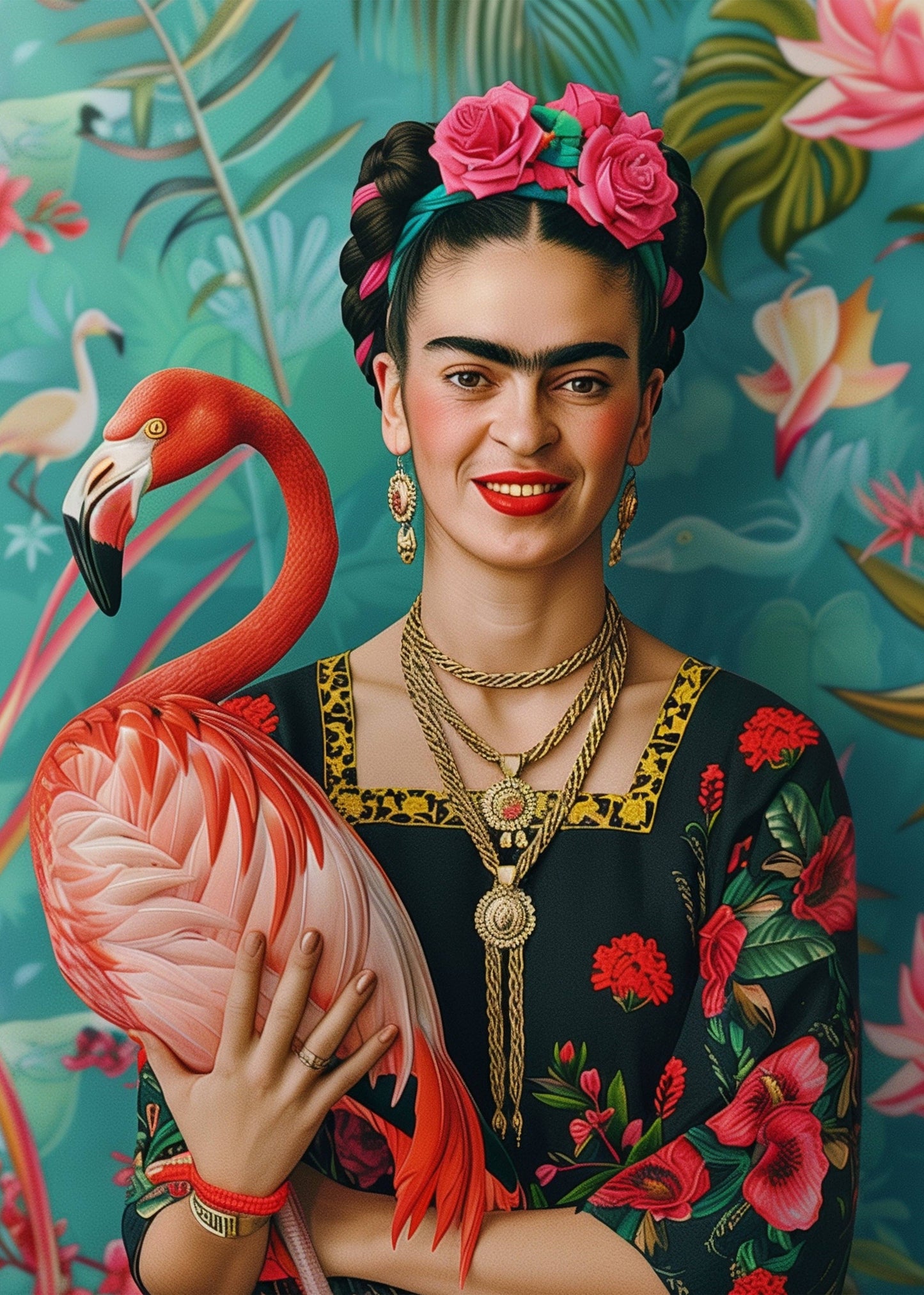 Frida Kahlo: Frida Kahlo mit Flamingo | Fripperies – Künstlerische Karte im A6-Format