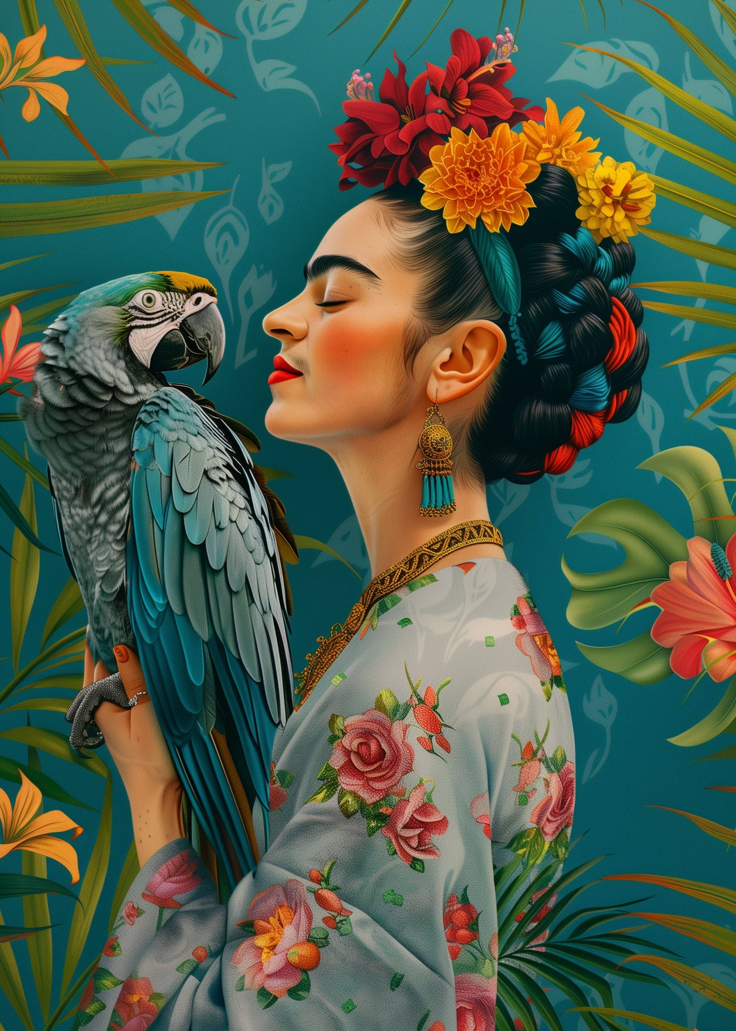 Frida Kahlo: Frida Kahlo with parrot | Fripperies – Artistic card in A6 format