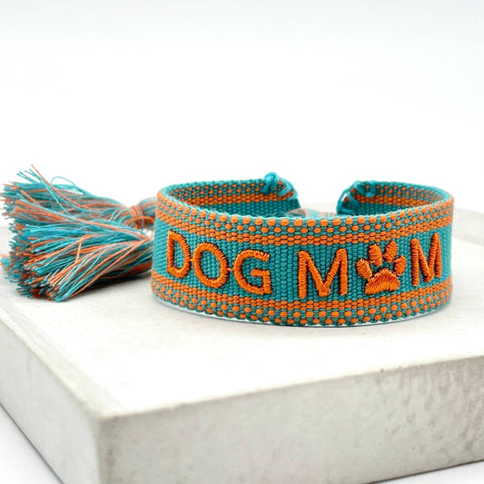 DOG MOM Statement Armband gewebt, bestickt