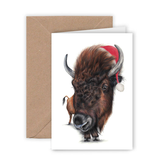 Funny Bison Christmas Card – Versatile Animal Greeting Card for Winter