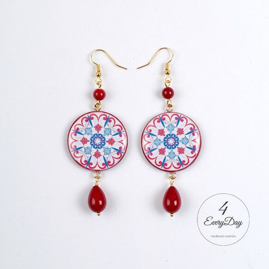 Earrings "Red Majolica" - Artistic handcraft with Mediterranean flair