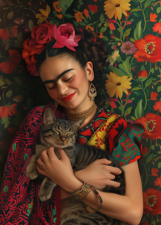 Frida Kahlo: Frida Kahlo with cat | Fripperies – Charming card in A6 format