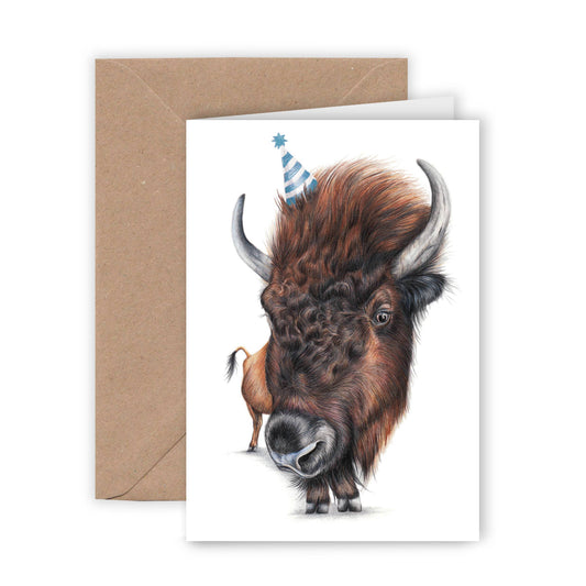 Funny Bison Birthday Card, Animal Greeting Cards, Buffalo