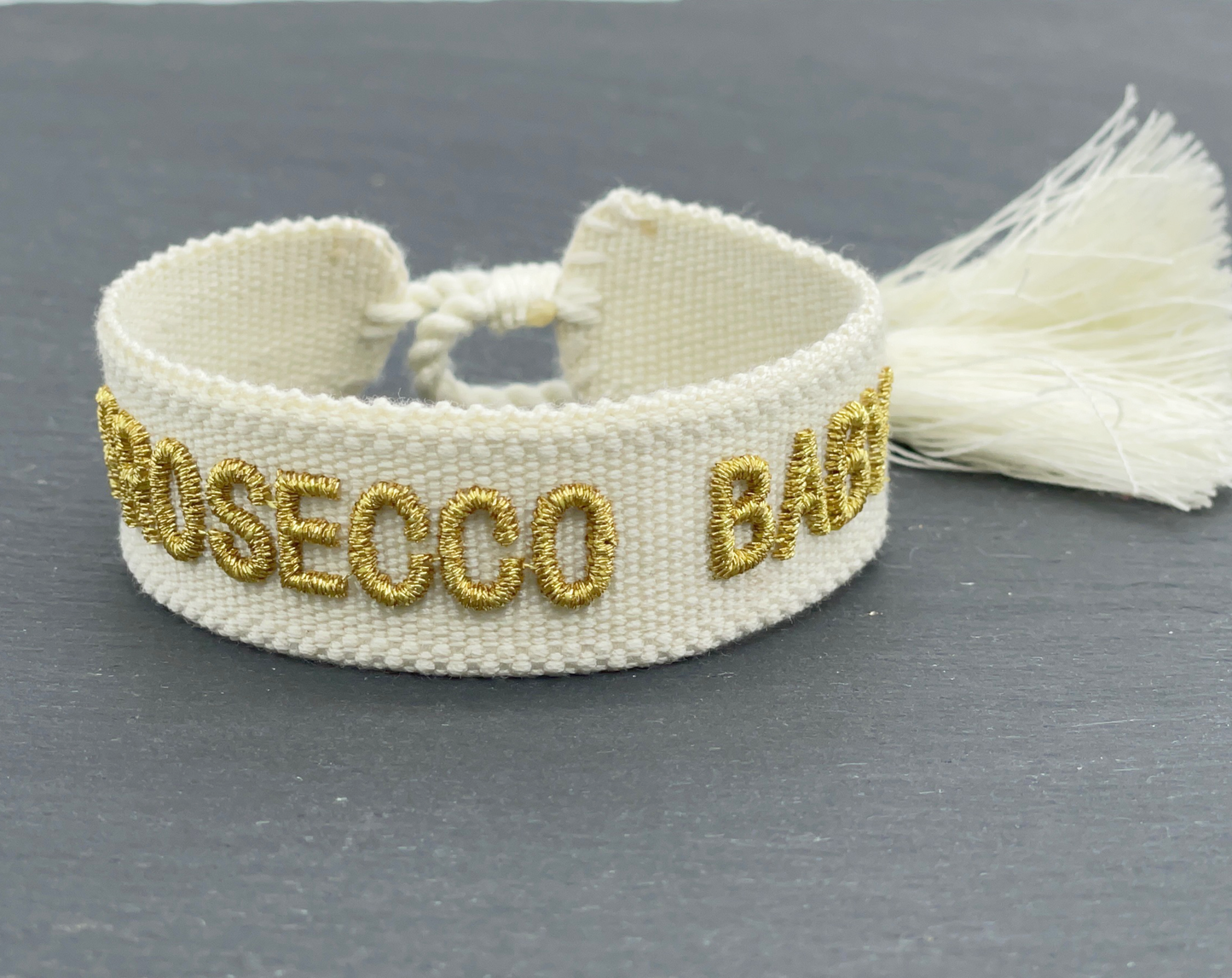 PROSECCO BABY – Gewebtes Statement-Armband mit Charme