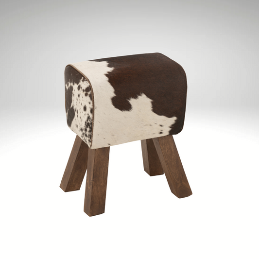 Stool “Cow” – Rustic charm made of mango wood and cowhide