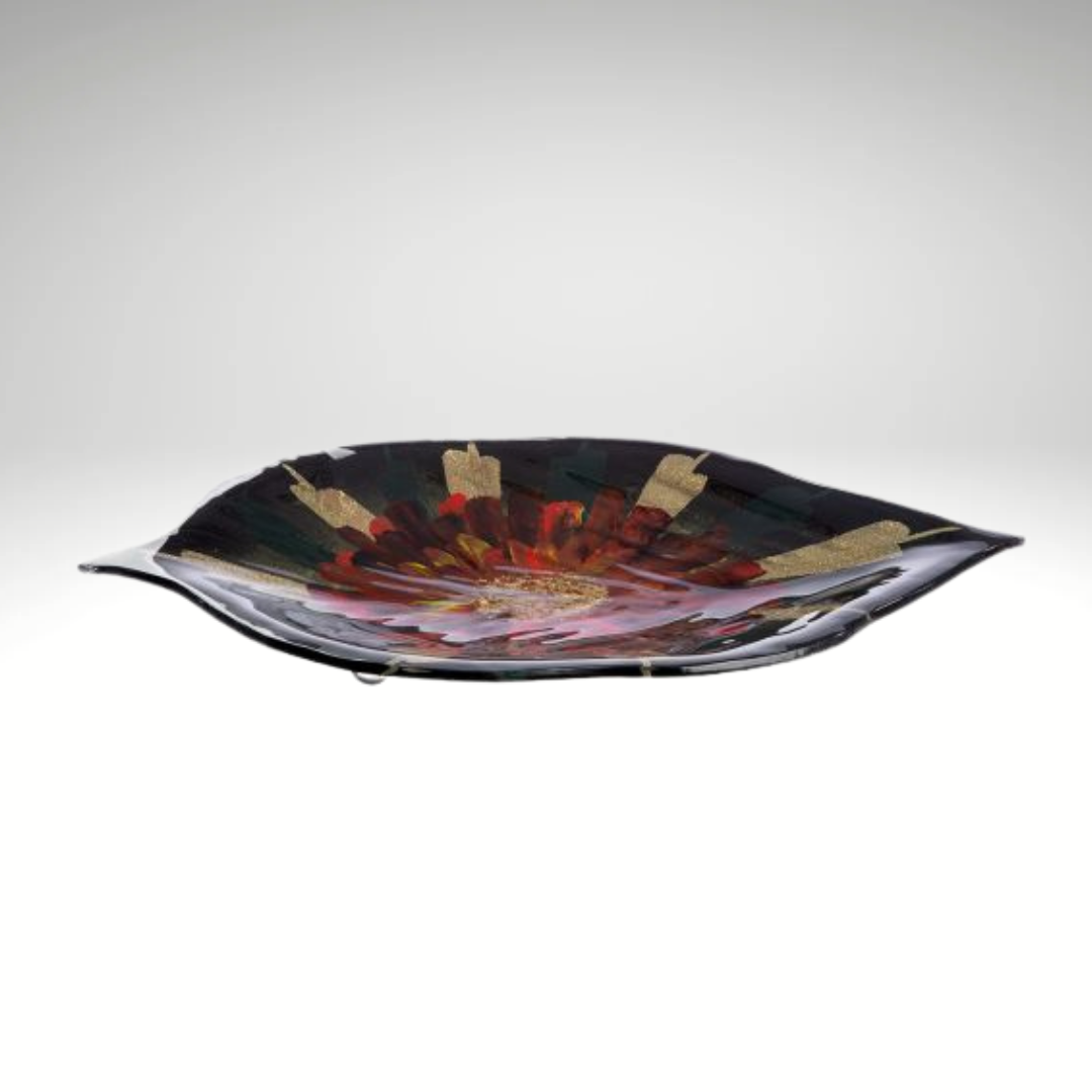 Doré – Hand-painted oval glass bowl with floral pattern