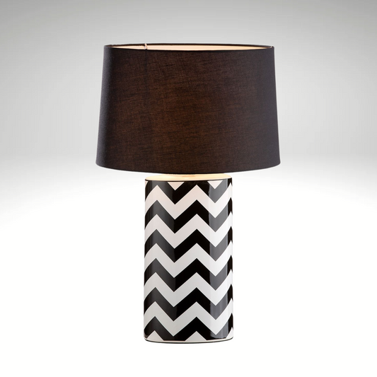 Table lamp "Illusion", zigzag pattern, ceramic, black/white