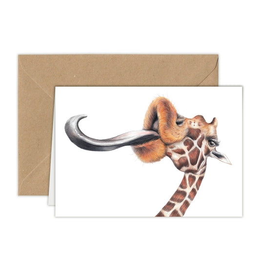 Funny Giraffe Greeting Card, Animal Birthday Card, Blank