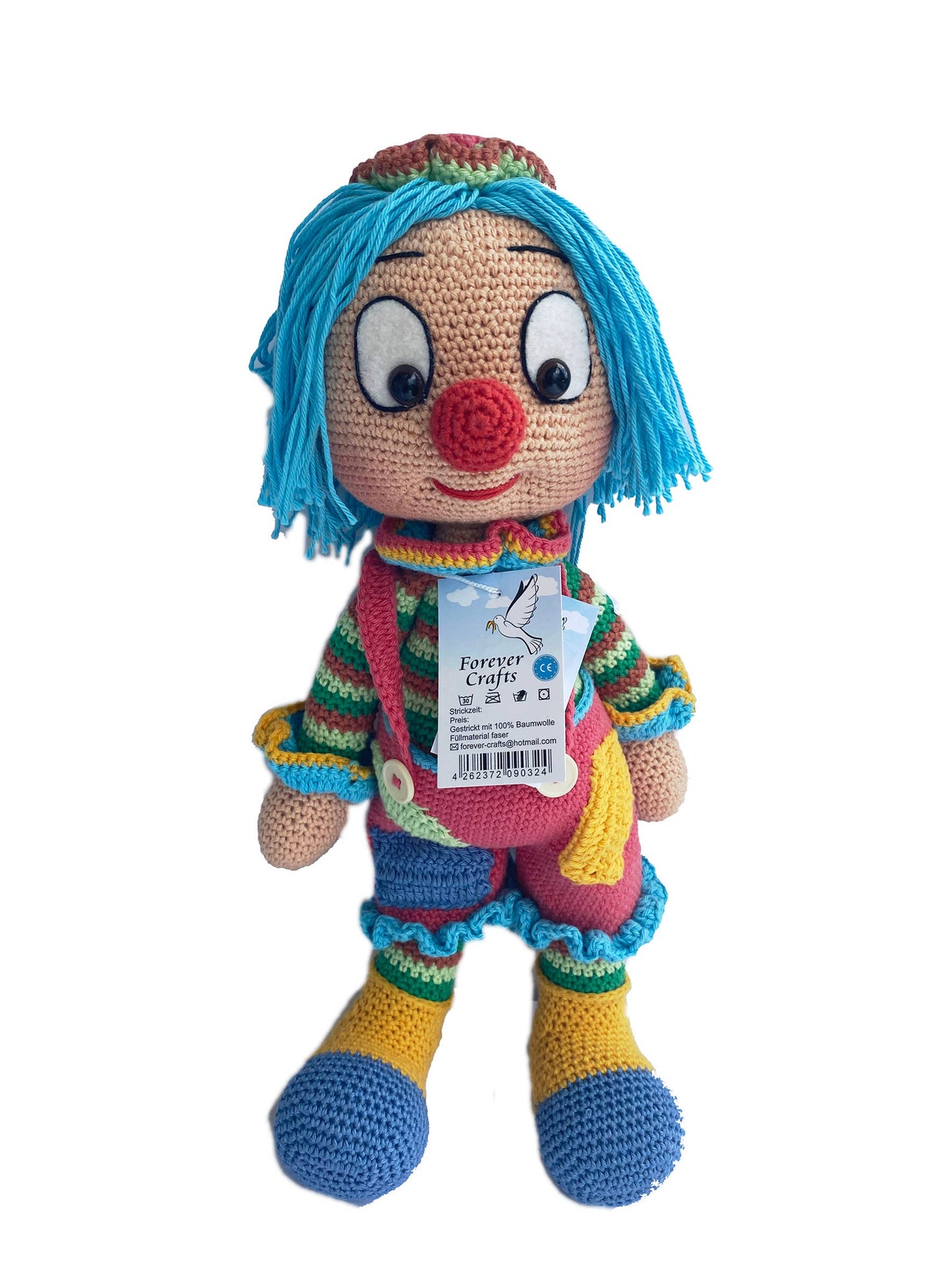 Glathaariger Clown – Handgefertigte Puppe